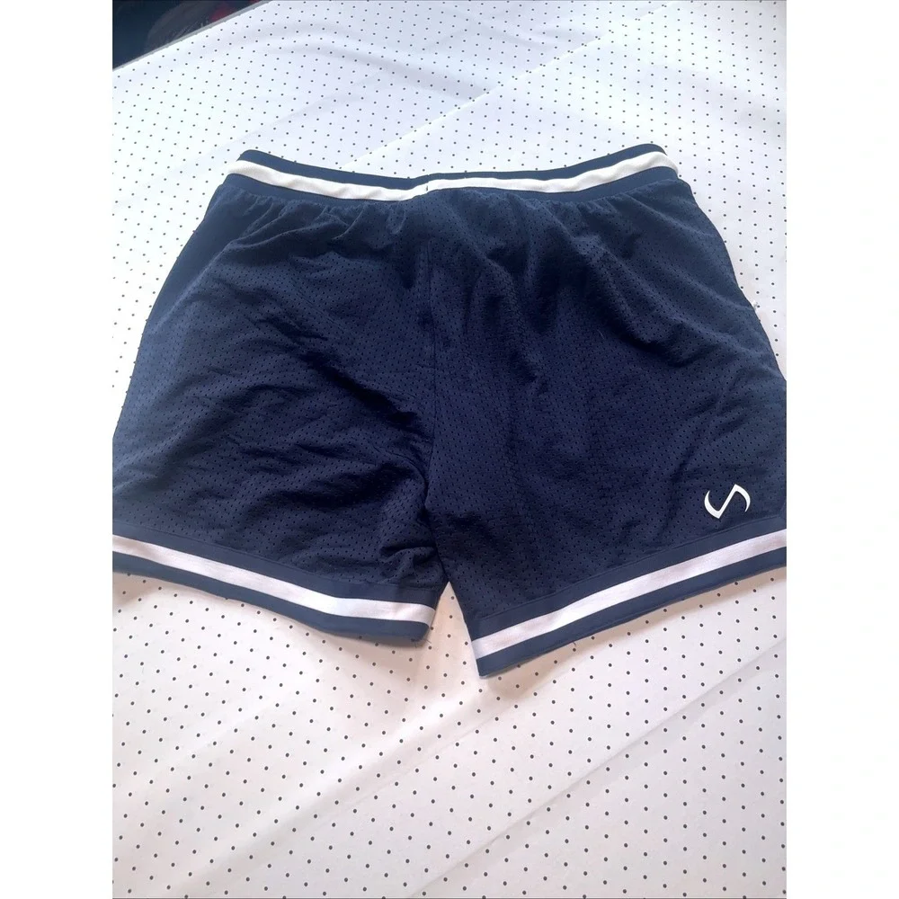 TLF Apparel Navy Contrast Trim Mesh Performance Training Shorts Large Athletic